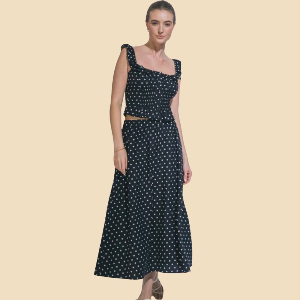 Chic Polka Dot Two-Piece Midi Skirt Set